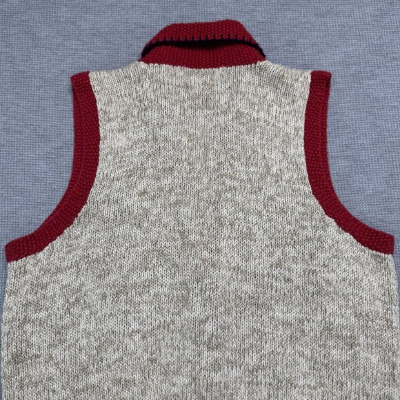 Vtg Bushwacker Womens Small Patchwork Holiday Sweater Vest Red Beige Button Knit - Picture 14 of 15